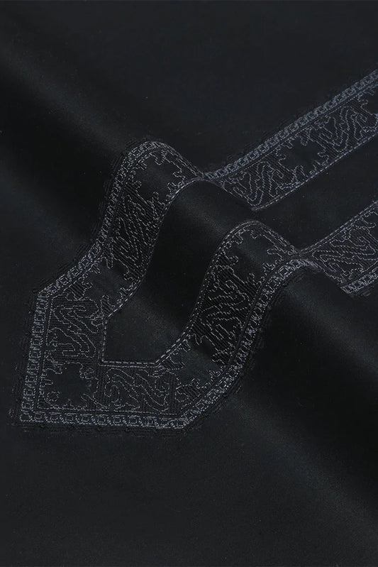 Fabrich - Men's Unstitch Cross Stitch Embroidered Neckline Kameez Shalwar - Black