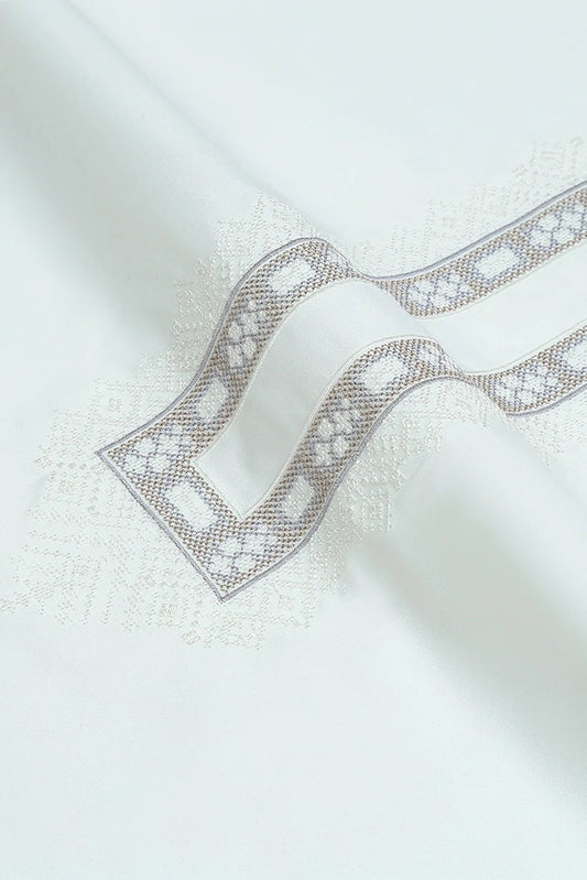Fabrich - Men's Unstitch Fancy Stitch-Embroidered Kameez Shalwar - Offwhite