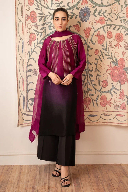 Picture of <!--bdi-->Stitch Vibes - Morganite RTW Collection - 3 PC - Magenta Tonal Embellished Dress - Available at Raja Sahib