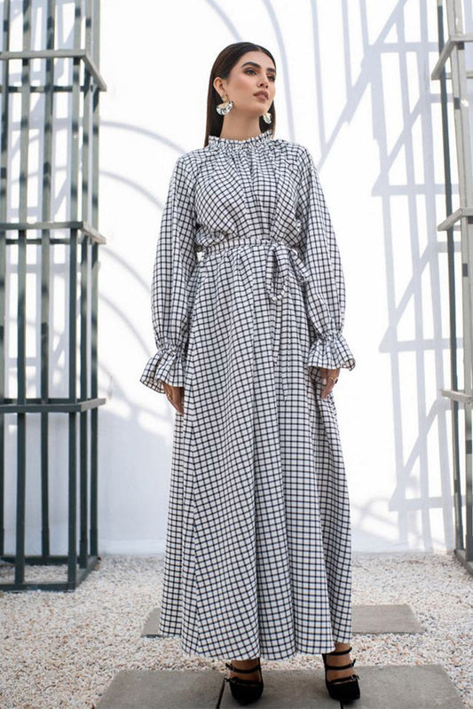 Fozia Khalid - FK Basics Collection - Checkered Pleat Dress