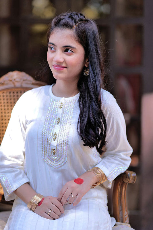 Senorita - GAA-02332 | White | Casual Kurta | Cotton Dobby