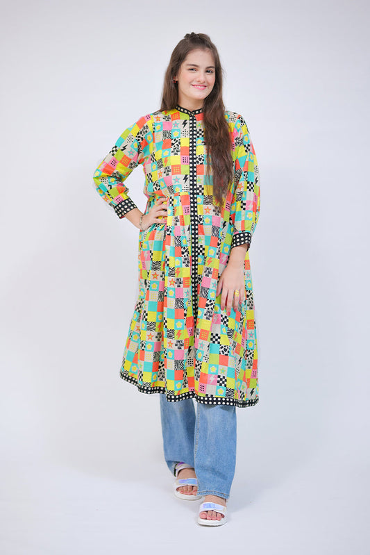 Picture of <!--bgl-->Senorita - GAA-02720 | Fawn & Multicolor | Casual Kurta | Cotton Lawn Printed - Available at Raja Sahib