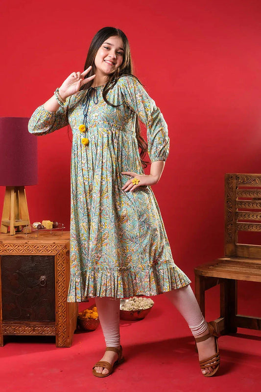 Senorita - Sea Green & Multicolor - Casual Kurta - Cotton Lawn Printed - GAA-03272