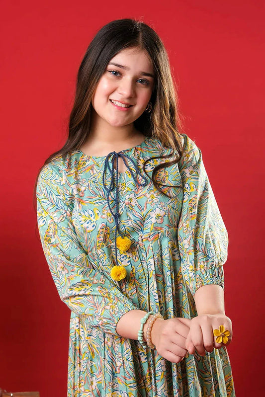 Senorita - Sea Green & Multicolor - Casual Kurta - Cotton Lawn Printed - GAA-03272