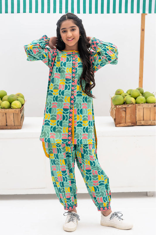 Senorita - GAC-02381 | Sea Green & Multicolor | Casual 2 Piece Suit | Cotton Khaddar Printed