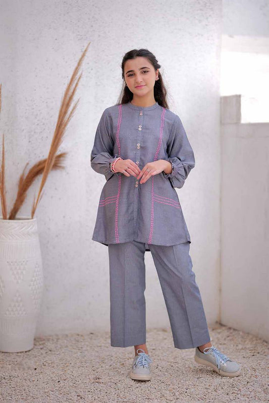 Senorita - GAC-02492 | Blue | Casual 2 Piece Suit | Denim Jacquard