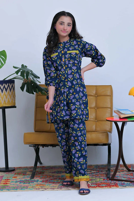 GAC-02805 | Blue & Multicolor | Casual 2 Piece Suit | Cotton Dobby Self