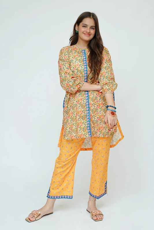 Senorita - Girls Summer Clothing - Mustard & Multicolor - Casual 2 Piece Suit - GAD-03527