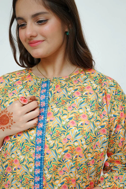 Senorita - Girls Summer Clothing - Mustard & Multicolor - Casual 2 Piece Suit - GAD-03527