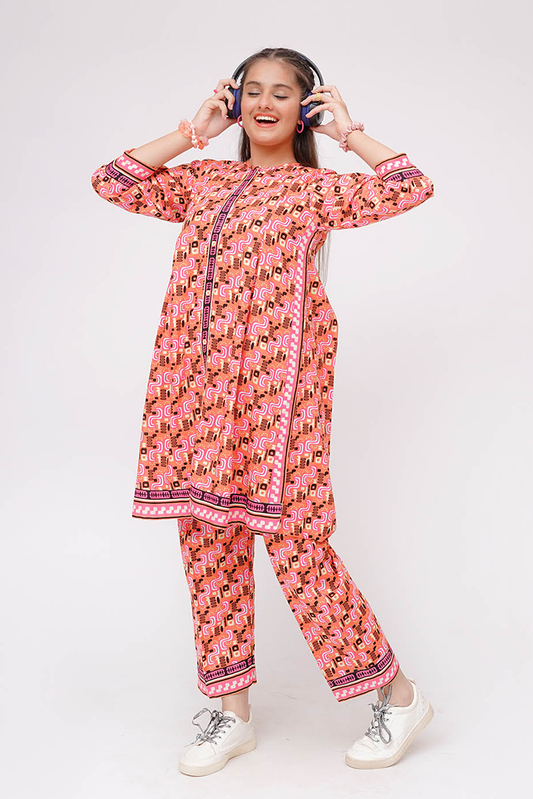 Senorita - Orange & Multicolor - Casual 2 Piece Suit - GAC-03578