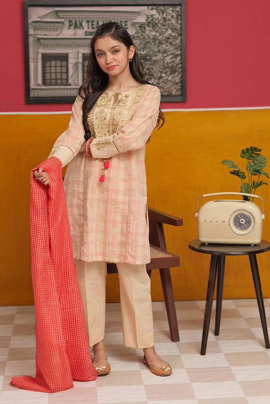 Senorita - GBD-02191 | Fawn & Multicolor | Casual 3 Piece Suit | Cotton Yarn dyed