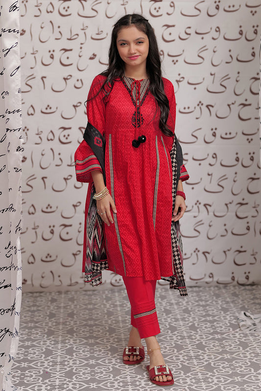 Senorita - GAD-02275 | Red & Multicolor | Casual 3 Piece Suit | Cotton Lawn Print
