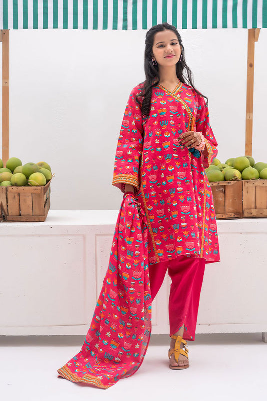Senorita - GAD-02366 | Shocking Pink & Multicolor | Casual 3 Piece Suit | Cotton Khaddar Printed