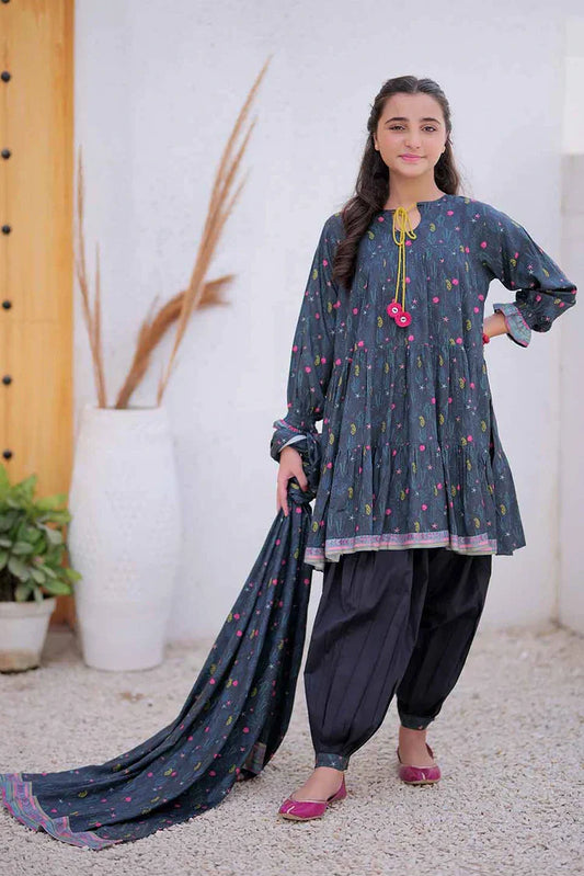GAD-02475 | Dark Grey & Multicolor | Casual 3 Piece Suit | Marina Fabric Printed