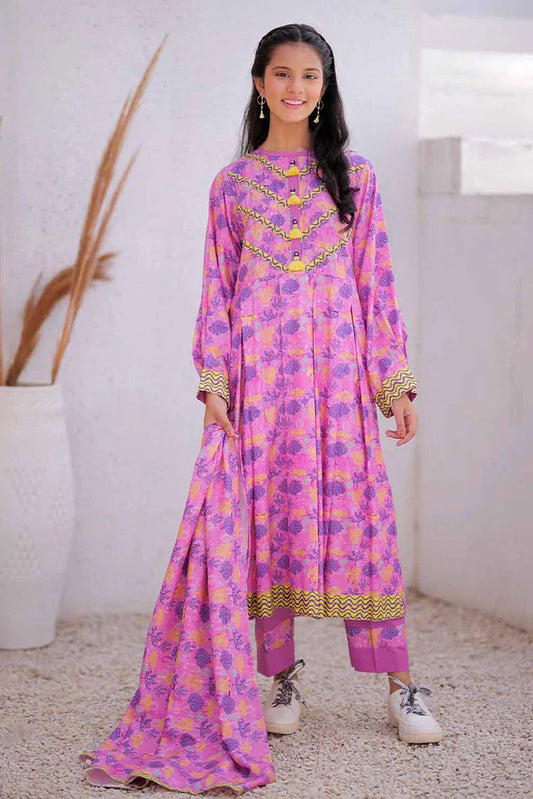GAD-02476 | Pink & Multicolor | Casual 3 Piece Suit | Marina Fabric Printed