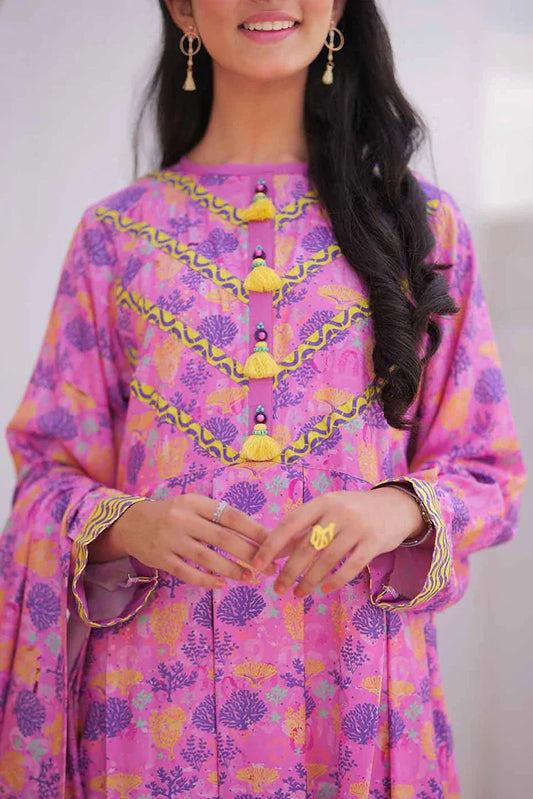 GAD-02476 | Pink & Multicolor | Casual 3 Piece Suit | Marina Fabric Printed