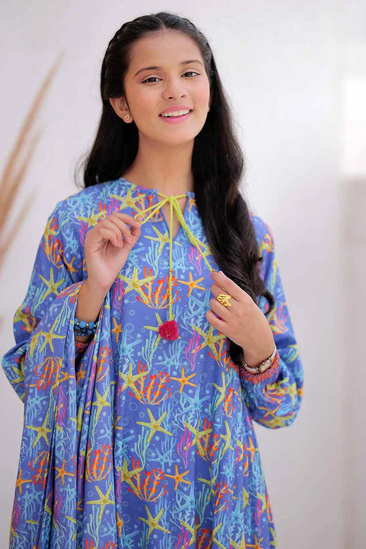 GAD-02477 | Blue & Multicolor | Casual 3 Piece Suit | Marina Fabric Printed