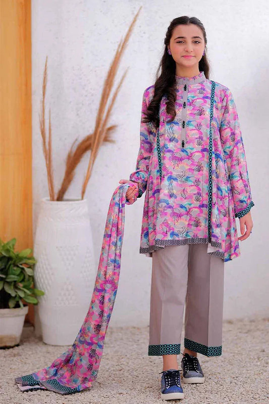GAD-02478 | Grey & Multicolor | Casual 3 Piece Suit | Marina Fabric Printed