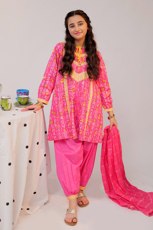 Picture of <!--byt-->Senorita - GAD-02520 | Pink & Multicolor | Casual 3 Piece Suit | Cotton Cambric - Available at Raja Sahib