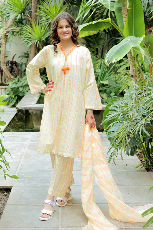 Senorita - GAD-02585 | Beige & Neon | Casual Plus 3 Piece Suit | Cotton Jacquard Neon Shade