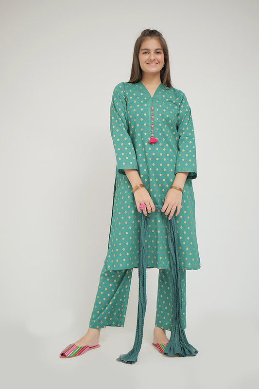 Senorita - GAD-02652 | Turquoise Green | Casual 3 Piece Suit | Cotton Cambric
