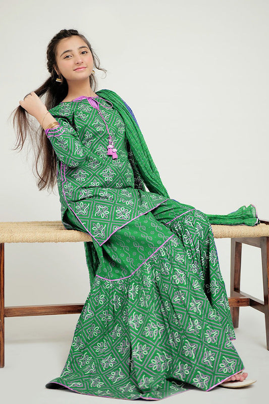 Senorita - GAD-02655 | Green & Golden | Casual 3 Piece Suit | Cotton Cambric