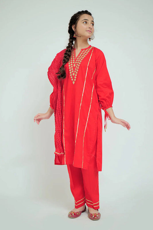 Picture of <!--cds-->Senorita - GAD-02663 | Red | Casual 3 Piece Suit | Cotton Cambric - Available at Raja Sahib