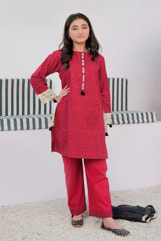 Picture of <!--aoj-->GAD-03004 | Red & Black | Casual 3 Piece Suit | Cotton Jacquard - Available at Raja Sahib