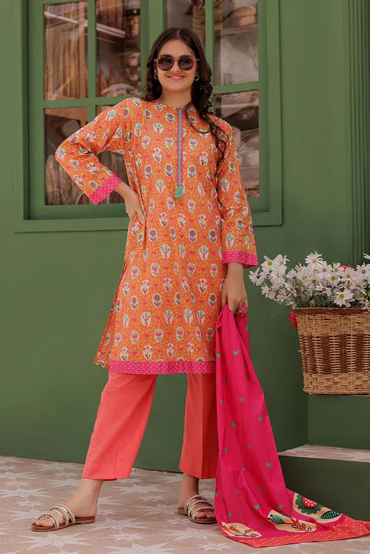 Picture of <!--akr-->GAD-03044 | Peach & Multicolor | Casual 3 Piece Suit | Cotton Lawn Printed - Available at Raja Sahib
