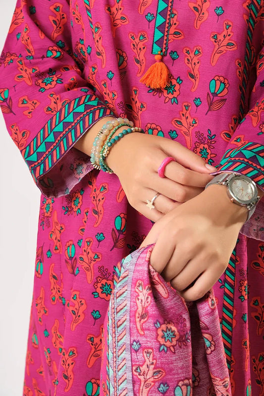 Girls winter clothes | Shocking Pink & Multicolor | Casual 3 Piece Suit | Cotton Khaddar Printed | GAD-03199
