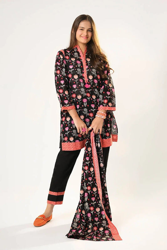 Girls winter clothes | Black & Multicolor | Casual 3 Piece Suit | Cotton Khaddar Printed | GAD-03201