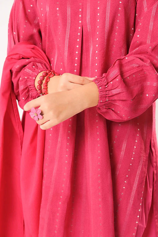Girls winter clothes | S.Pink & Sliver | Casual 3 Piece Suit | Cotton Karandi Dobby | GAD-03213