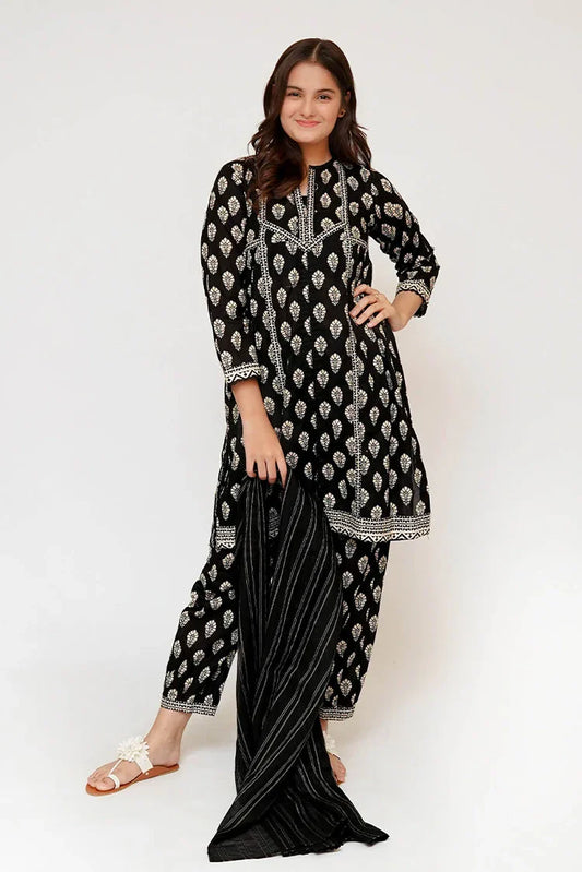 Senorita - Girls Eid Dress - Black & Fawn - Casual 3 Piece Suit - GAD-03461