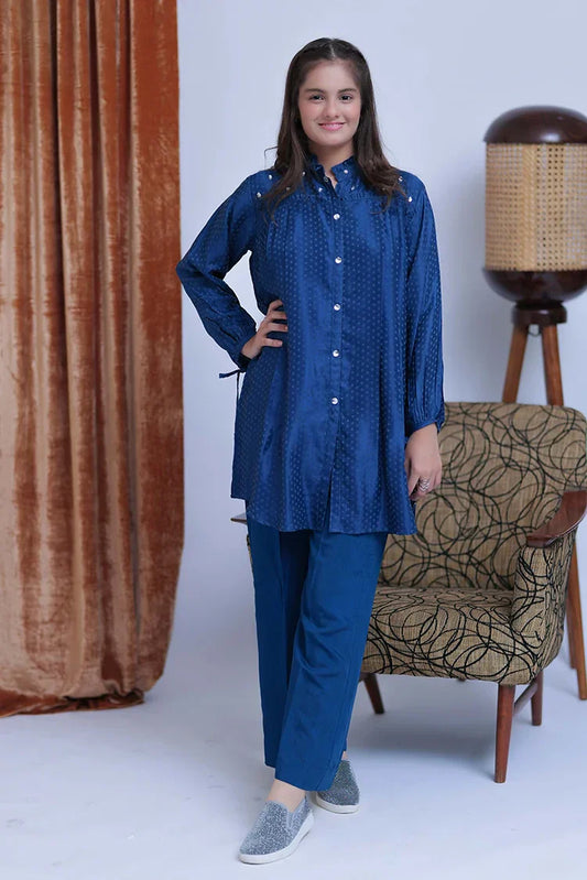 GBC-02837 | Blue & Silver | Casual Plus 2 Piece Suit | Viscose Jacquard