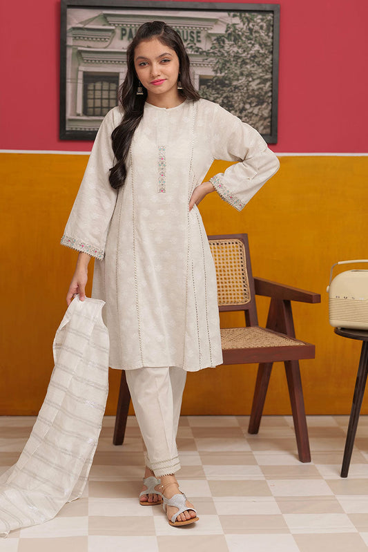GBD-02284 | Beige & Multicolor | Casual 3 Piece Suit | Cotton Fancy Yarn