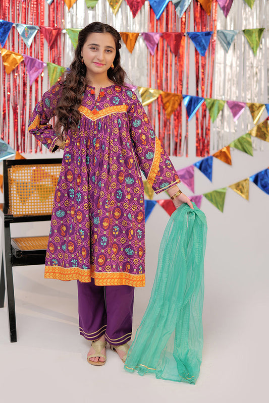 Senorita - GBD-02529 | Purple & Gold | Casual Plus 3 Piece Suit | Cotton Gold Print Lawn
