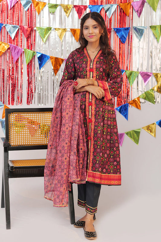 Senorita - GBD-02557 | Black & Multicolor | Casual Plus 3 Piece Suit | Cotton Gold Print Lawn