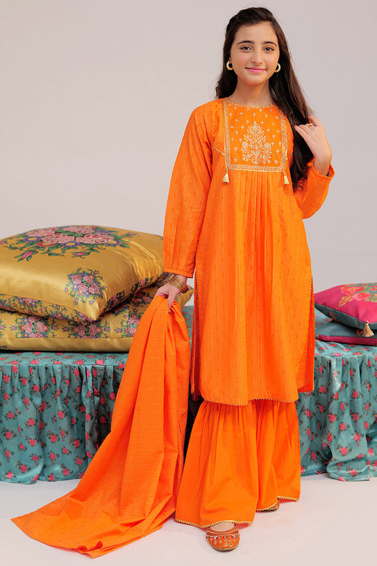 Picture of <!--bym-->Senorita - GBD-02589 | Orange & Gold | Casual Plus 3 Piece Suit | Cotton Jacqurd Dobby - Available at Raja Sahib