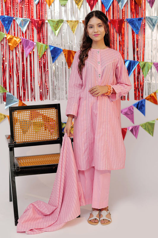 Picture of <!--bib-->Senorita - GBD-02603 | Pink & Silver | Casual Plus 3 Piece Suit | Cotton Dobby Jacquard - Available at Raja Sahib