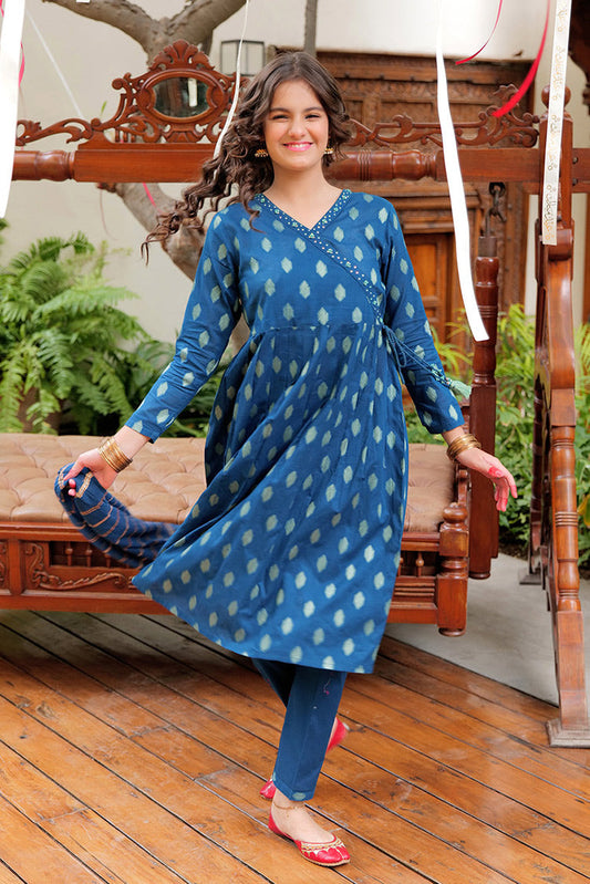 Senorita - GBD-02613 | Blue & Gold | Casual Plus 3 Piece Suit | Cotton Dobby Jacquard