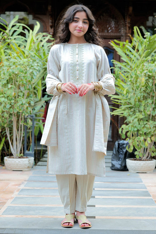 Senorita - GBD-02627 | Off White & Multicolor | Casual Plus 3 Piece Suit | Cotton Dobby Jacquard