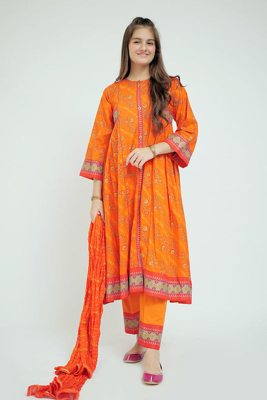 Senorita - GBD-02649 | Orange & Gold | Casual Plus 3 Piece Suit | Cotton Lawn Printed