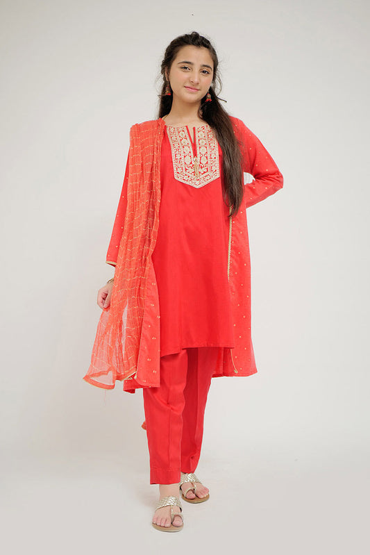 Picture of <!--byf-->Senorita - GBD-02680 | Red & Gold | Casual Plus 3 Piece Suit | Viscose Jacquard Filament - Available at Raja Sahib
