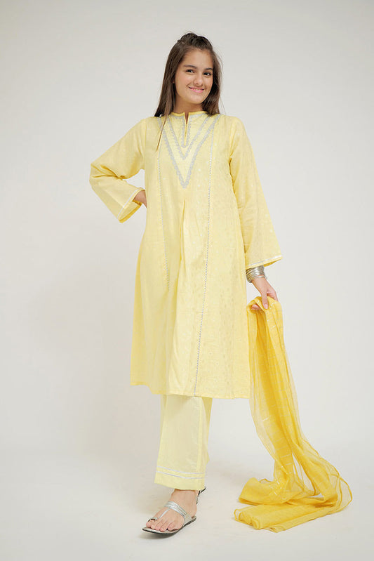 Picture of <!--cdt-->Senorita - GBD-02703 | Yellow & Silver | Casual Plus 3 Piece Suit | Viscose Jacquard Filament - Available at Raja Sahib