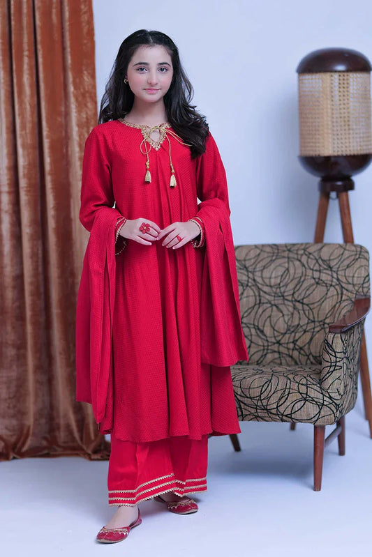 GBD-02823 | Red & Gold | Casual Plus 3 Piece Suit | Viscose Self Dobby