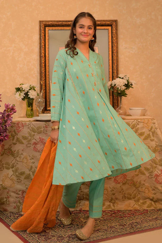 Picture of <!--aws-->GBD-02932 | Sea Green & Multicolor | Casual Plus 3 Piece Suit | Cotton Jacquard - Available at Raja Sahib