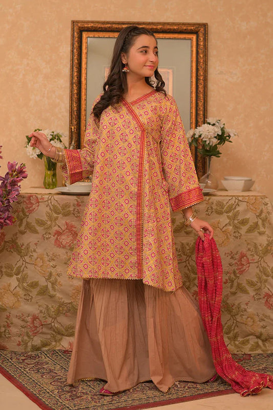 Picture of <!--awr-->GBD-02940 | Beige & Multicolor | Casual Plus 3 Piece Suit | Cotton Gold Printed - Available at Raja Sahib