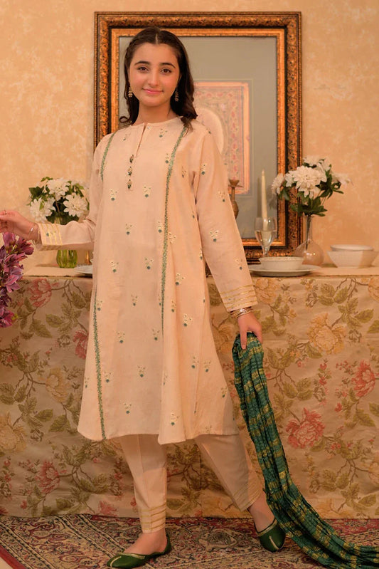 Picture of <!--aon-->GBD-02942 | Fawn & Multicolor | Casual Plus 3 Piece Suit | Cotton Jacquard - Available at Raja Sahib