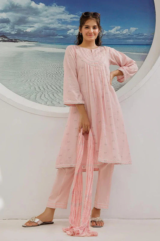 Picture of <!--akp-->GBD-02946 | Pink & Multicolor | Casual Plus 3 Piece Suit | Cotton Jacquard - Available at Raja Sahib