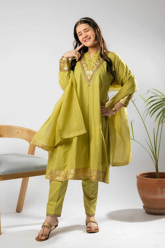 Senorita - Perot Green & Gold - Casual Plus 3 Piece Suit - Cotton Foil Printed - GBD-03399